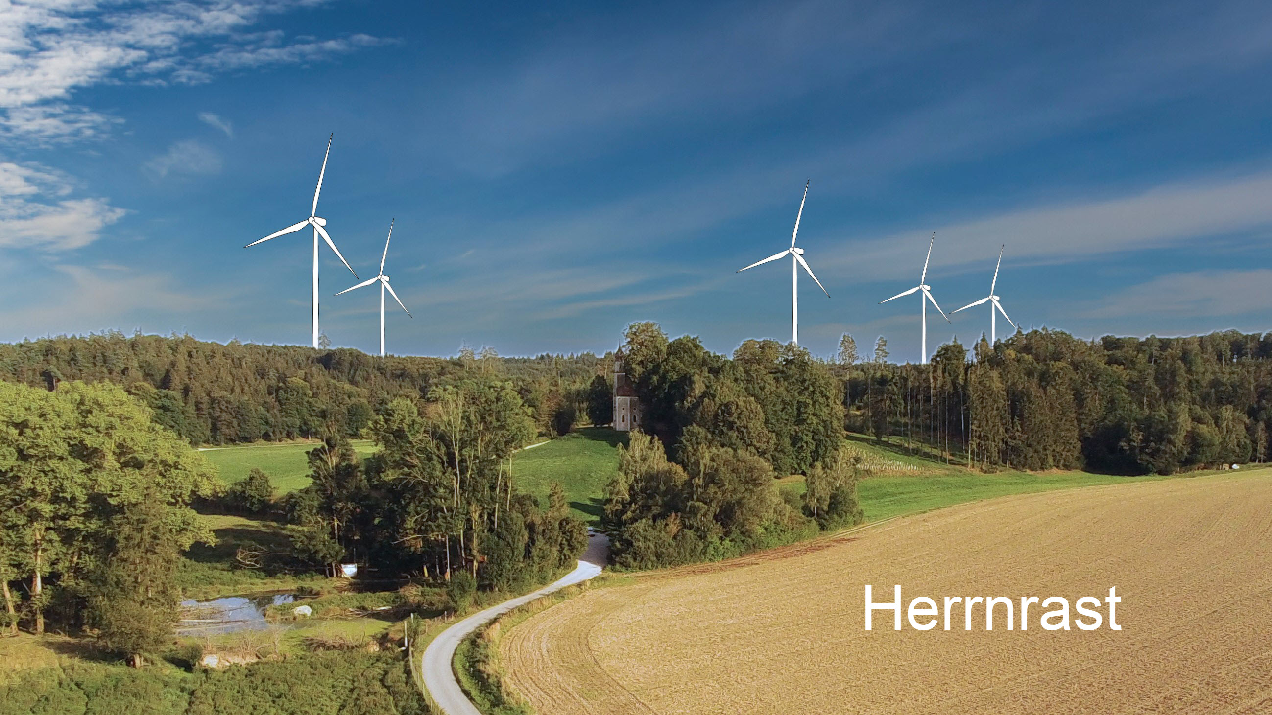 Fotomontage: Windräder am Herrnraster Forst bei der Wallfahrtskapelle Herrnrast